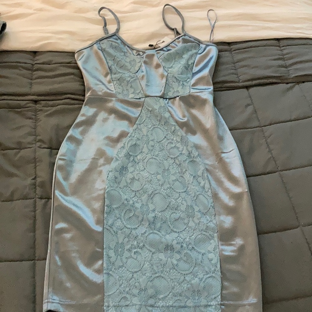 Satin & Lace Baby Blue Mini Dress